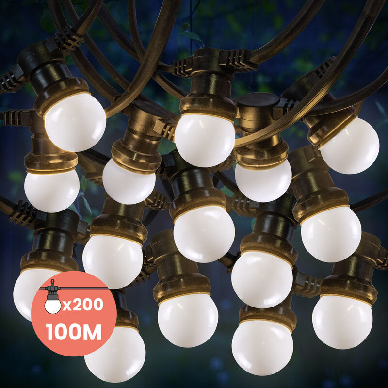 Guirlande Guinguette 100M Blanc IP65 - Guirlande Lumineuse Extérieur 200 Bulbes - Guirlande Exterieure Etanche pour Décoration de Jardin, Maison et Guirlande Guinguette 100M Blanc IP65 - Guirlande Lumineuse Extérieur 200 Bulbes - Guirlande Exterieure Etanche pour Décoration de Jardin, Maison et