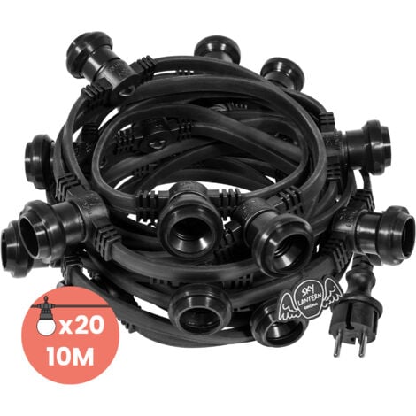 Guirlande Guinguette IP65 10m Noire Raccordable - Guirlande Lumineuse pour Ampoule E27 20 Douilles - Guirlande Guinguette Extérieure pour Terrasse Jardin Bar