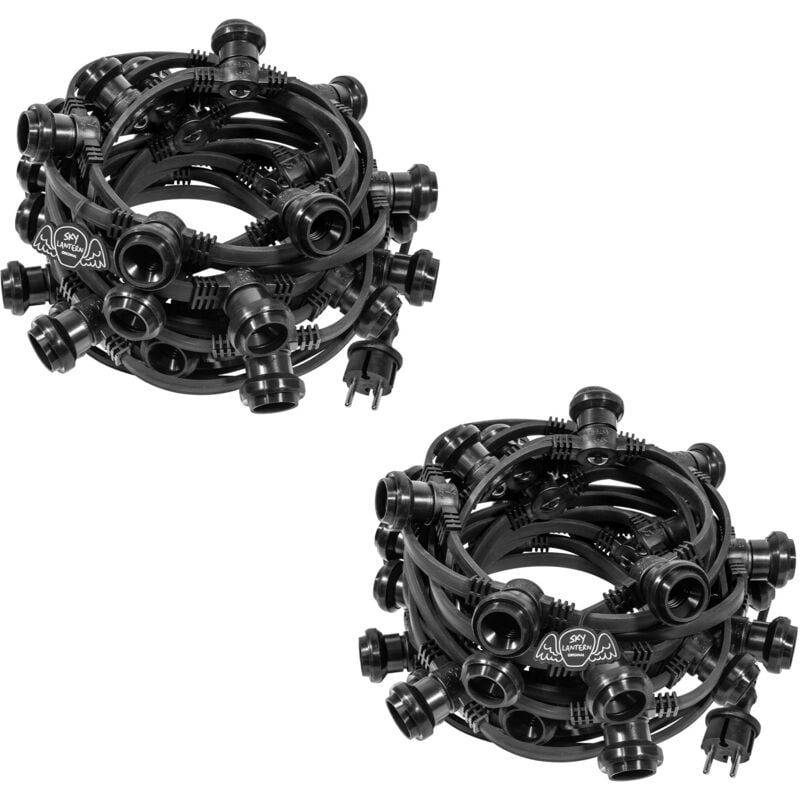 Guirlande Guinguette Professionnelle IP65 20m Noire Raccordable - Guirlande Lumineuse pour ampoule E27 60 Douilles - Guirlande Guinguette Extérieure