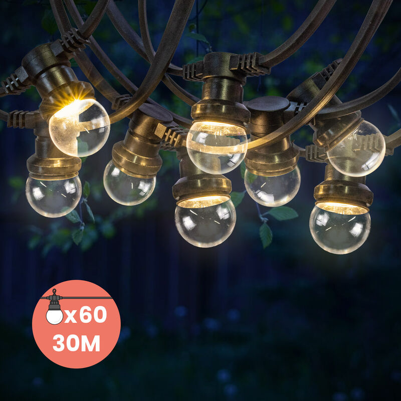 Guirlande Guinguette 30M Transparente IP65 - Guirlande Lumineuse Extérieur 60 Bulbes Dimmables - Guirlande Exterieure Etanche pour Décoration de