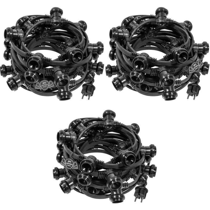 Guirlande Guinguette Professionnelle IP65 30m Noire Raccordable - Guirlande Lumineuse pour ampoule E27 90 Douilles - Guirlande Guinguette Extérieure