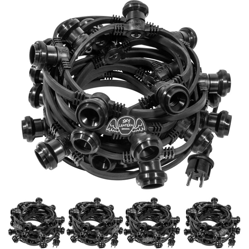 Guirlande Guinguette Professionnelle IP65 50m Noire Raccordable - Guirlande Lumineuse pour ampoule E27 150 Douilles - Guirlande Guinguette Extérieure