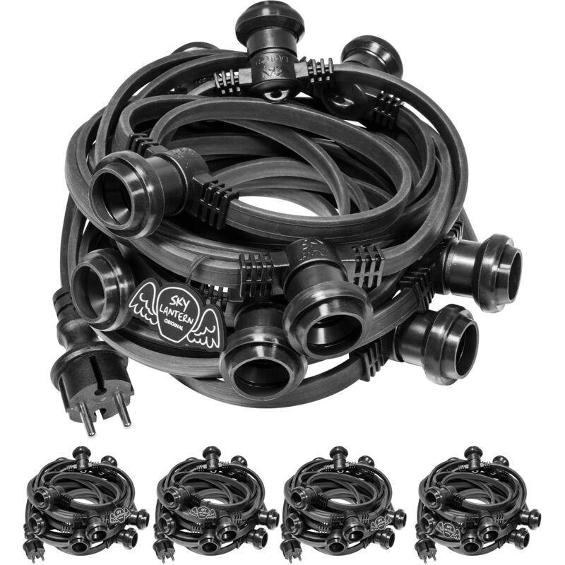 Guirlande Guinguette IP65 50m Noire Raccordable - Guirlande Lumineuse pour ampoule E27 50 Douilles - Guirlande Guinguette Extérieure pour Terrasse