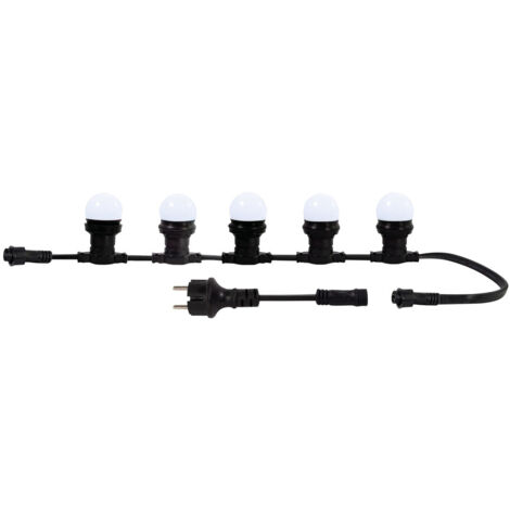 Guirlande Guinguette LED 10m, 10 ampoules blanches remplaçables E27, 150W, 500 lumens, IP65, 3000K Blanc chaud, connectable - Tibelec