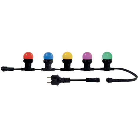 Guirlande Guinguette LED 10m, 10 ampoules, multicouleurs remplaçables E27, 150W, 300 lumens, IP65, connectable - Tibelec
