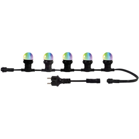 Guirlande Guinguette LED 10m, 10 ampoules RVB remplaçables, E27, 150W, 50 lumens, IP65, connectable - Tibelec