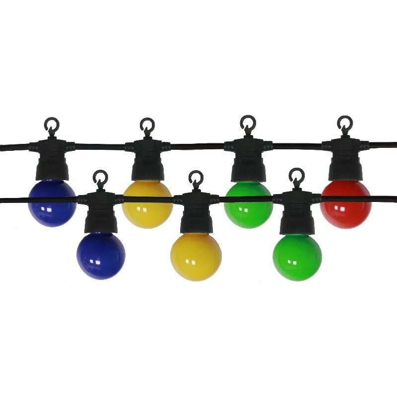 Guirlande Guinguette LED 13M 20pcs 6W IP65 Multicolore - Câble Noir - SILAMP