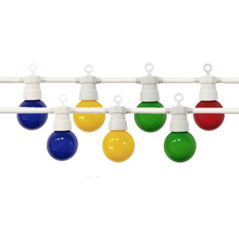Guirlande Guinguette LED 8M 10pcs 3W IP65 Multicouleur - Câble Blanc - SILAMP