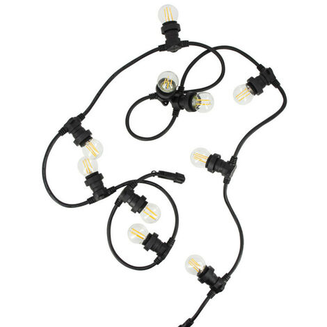 Guirlande Guinguette LED Noire, x10 Ampoules Vintage E27 Incluses, 5m Extensible