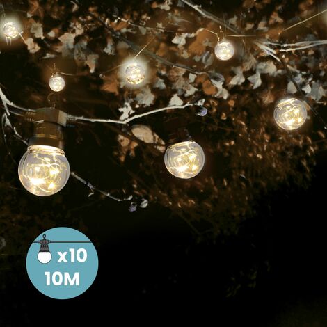 Guirlande Guinguette MicroLed 10M Cable Noir - Guirlande Lumineuse 10 Bulbes Transparents - Guirlande Guinguette pour décoration mariage, garden-party, soirée entre amis - Noir