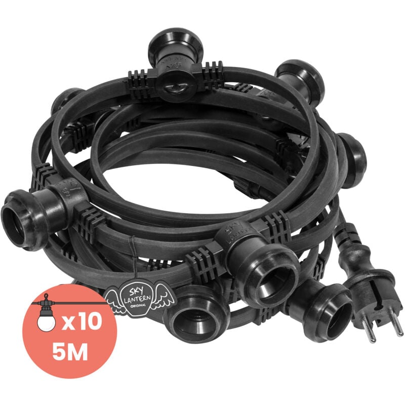 Guirlande Guinguette IP65 5m Noire Raccordable - Guirlande Lumineuse pour ampoule E27 10 Douilles - Guirlande Guinguette Extérieure pour Terrasse