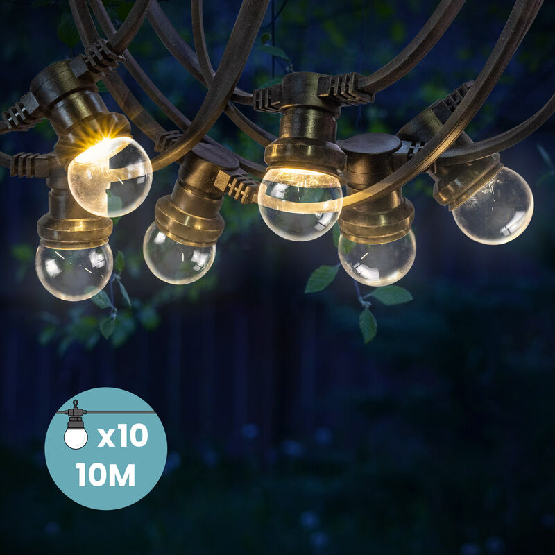 Guirlande Guinguette 10M Transparents IP65 - Guirlande Electrique Exterieur 10 Bulbes Dimmables - Guirlande Guinguette Exterieur Decoration