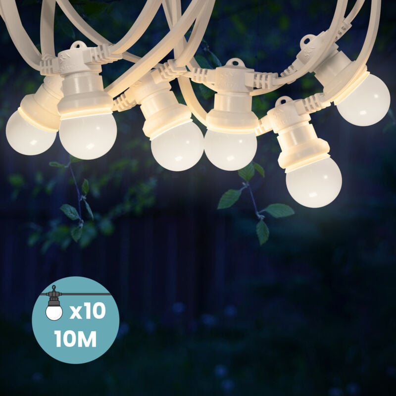 Guirlande Guinguette 10M Cable Blanc IP65- Guirlande Electrique Exterieur 10 Bulbes Blancs - Guirlande Guinguette Exterieur Decoration Romantique,