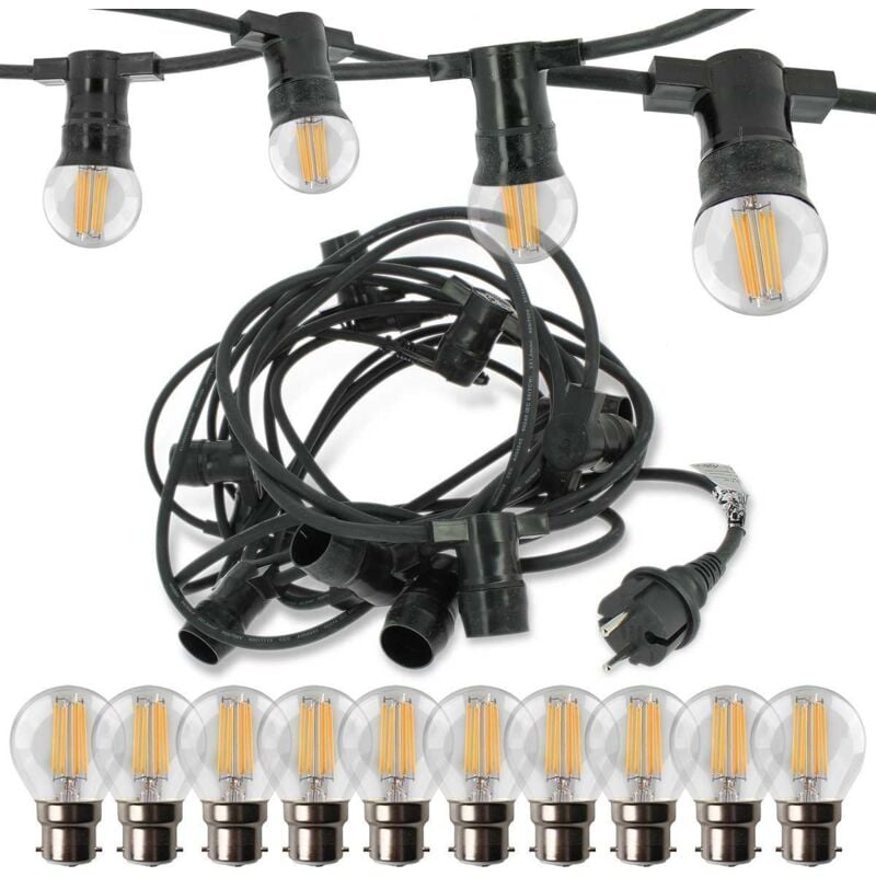 Guirlande guinguette Professionnelle 10 Ampoules led B22 4W Blanc Chaud 10 mètres Interconnectable