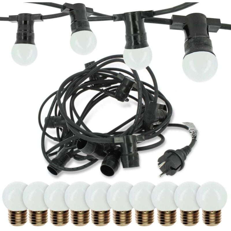 Guirlande guinguette Professionnelle 10 Ampoules led E27 1W Blanc Chaud 10 mètres Interconnectable