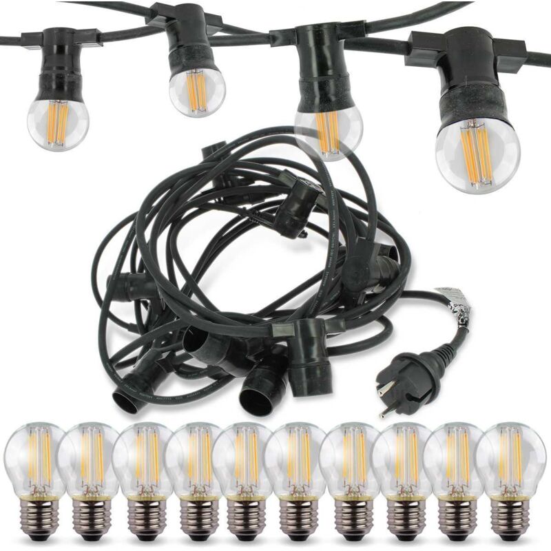 Guirlande guinguette Professionnelle 10 Ampoules led E27 4W Blanc Chaud 10 mètres Interconnectable