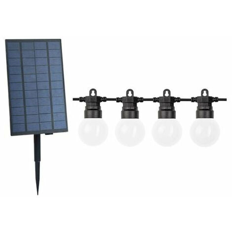 Guirlande Guinguette Solaire 10m 20pcs IP65 Monocouleur - Câble Noir - Opaques - SILUMEN