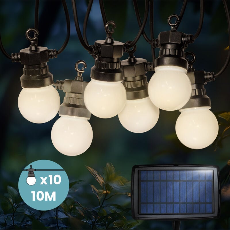 Guirlande Guinguette Solaire 10M Transparente - Guirlande Solaire Exterieur 10 Bulbes Transparents - Guirlande Guinguette pour Terrasse, Jardin et