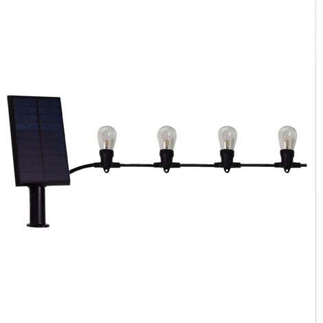 Guirlande Guinguette Solaire LED 8,4m, 12 ampoules remplaçables G4, 12 x 3,8 lumens, 3000K Blanc-chaud, IP44, crépusculaire - Tibelec