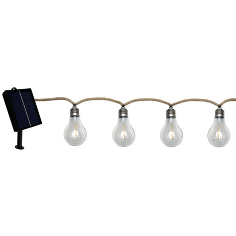Guirlande Guinguette Solaire LED 9m , 10 ampoules, 2600K Blanc-chaud, IP44, Style Corde, crépusculaire - Tibelec