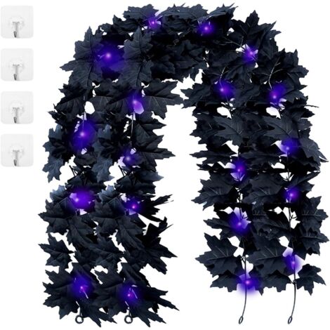 Guirlande Halloween feuilles d’érable artificielles 2 m noires, déco automne intérieure extérieure, fête saison froide