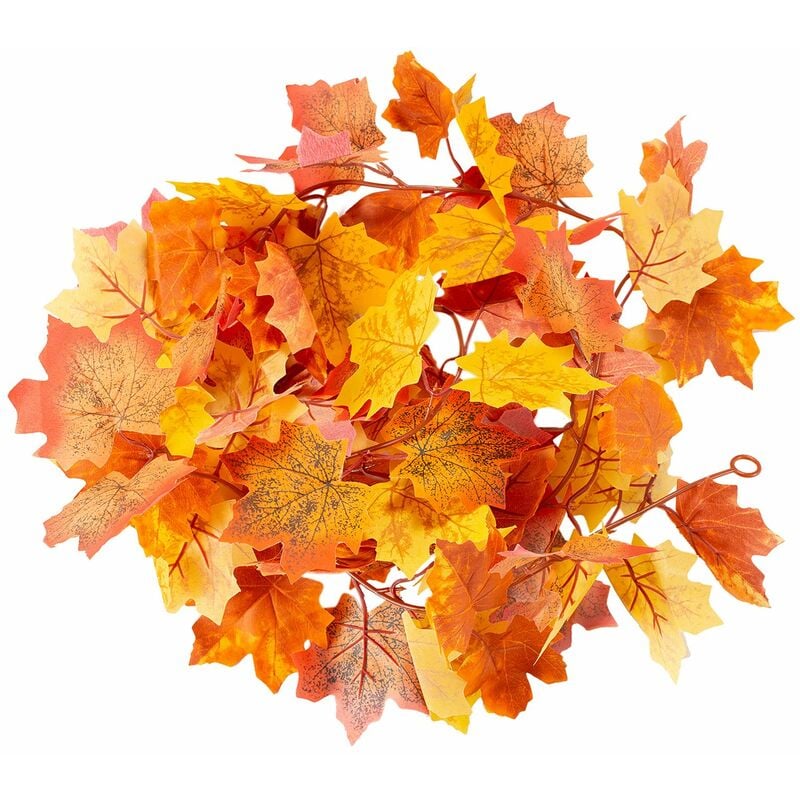 Guirlande décoration automne herbst feuilles d'érable artificielles, fil métallique flexible - Orange
