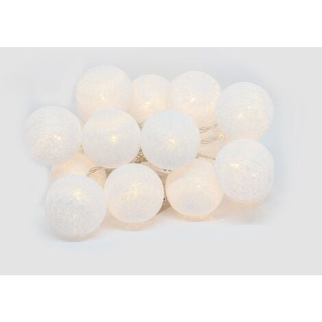 Guirlande LED 2,5 mètres 20 boules aspect coton en blanc chaud
