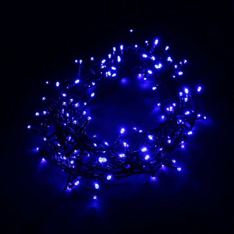 Guirlande LED BLEUE 9M 180LED IP44, 8 modes avec timer - Câble vert (+ transfo) - SILUMEN
