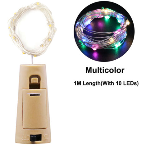 Guirlande LED bouchon de bouteille 1m 10 LED, décoration DIY mariage Noël, blanc/multicolore