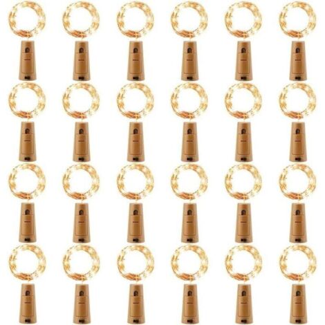 Guirlande LED Bouteille 2m 20LEDs Bouteille Lumineuse, LED Bouchon Bottle Light Étanche Fil D'argent Flexible Décoration pour Partie, Mariage (24 pièces, Blanc Chaud)