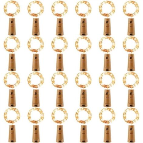 Guirlande LED Bouteille 2m 20LEDs Bouteille Lumineuse, LED Bouchon Bottle Light Étanche Fil D'argent Flexible Décoration pour Partie, Mariage (24 pièces, Blanc Chaud)