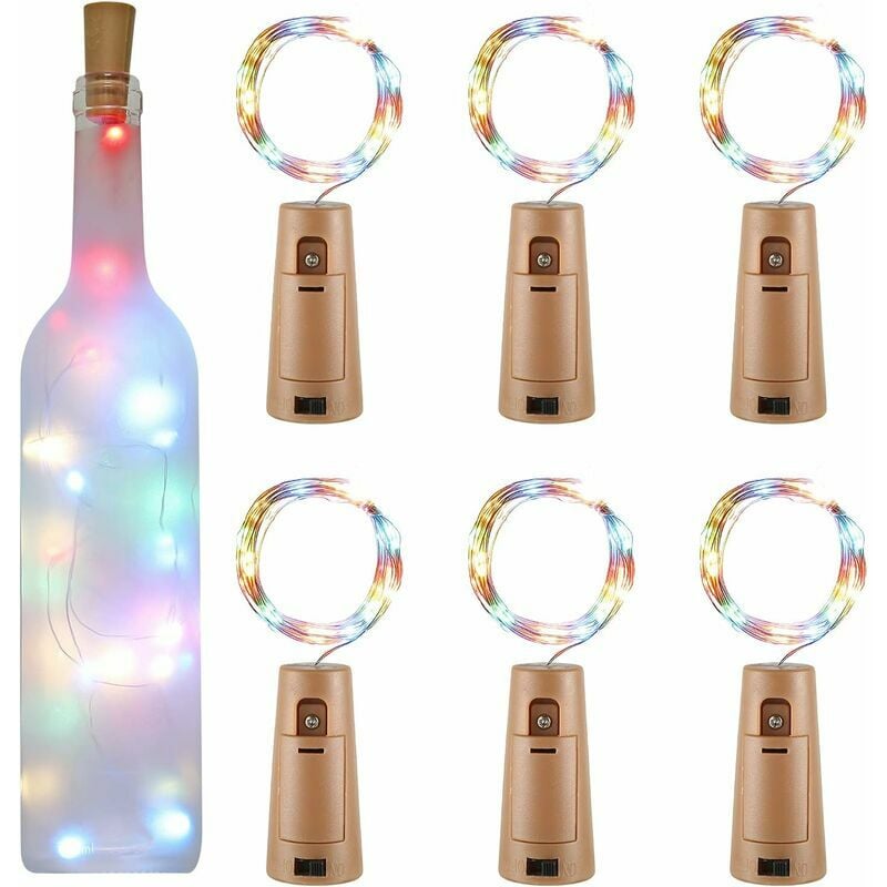 FLETÉÇA Guirlande led Bouteille 2m 20LEDs Lumineuse, Bouchon Bottle Light Étanche Fil D'argent Flexible Décoration pour Partie, Mariage (Coloré)