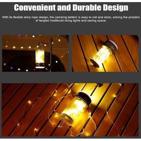 Guirlande LED camping portable 2-en-1, lampe d'ambiance pour site de camping, imperméable, lumière de tente avec 6 modes d'éclairage.