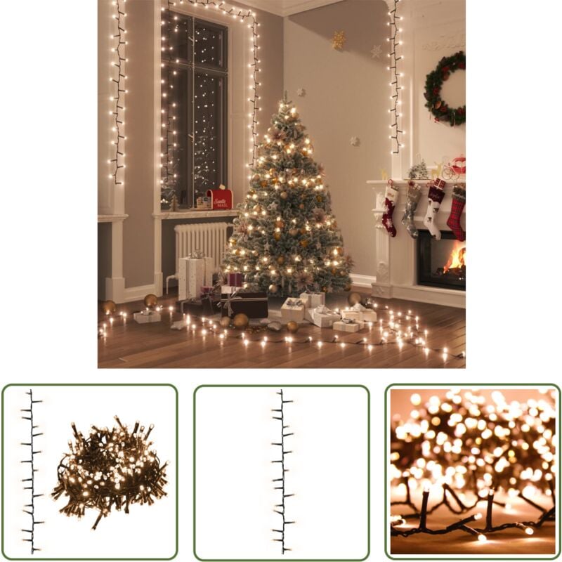 The Living Store Guirlande à led compacte avec 400 led Blanc chaud 13 m pvc - Guirlande Led - Guirlande Noel - Decoration Noel - Luminaire Interieur