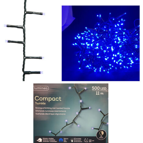 Guirlande LED compacte clignotante bleue 14m 500l fil vert