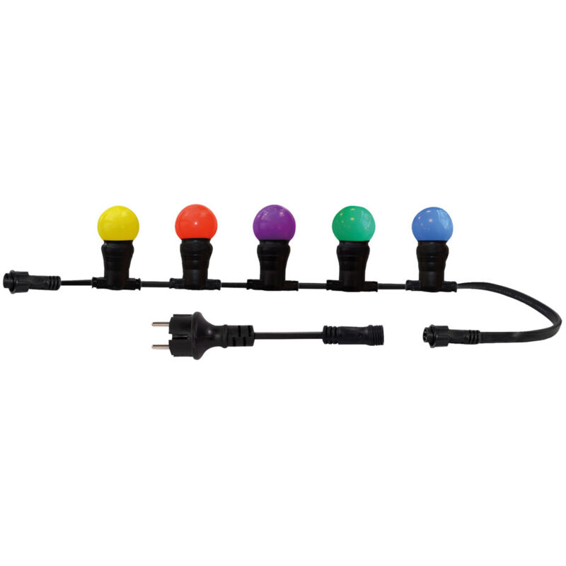 Guirlande Guinguette led Tibelec 10M - 10 Lampes Multicolores 0,7W, Résistante à l'Eau et Poussière, Connectable pour Ambiance Festive