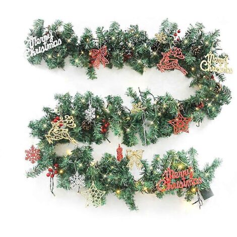 Guirlande LED Noël 9ft en Rotin avec Baies Rouges Décoration Artificielle Sapin de Noël