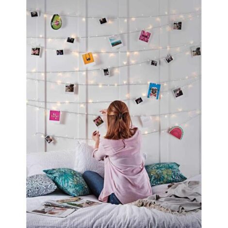 Guirlande Lumineuse 10M 100 Led avec 50 Clips pour Photos, Guirlande Lumineuse USB pour Décoration de Chambre Photo Mur et Fête d'Anniversaire, Blanc Chaud