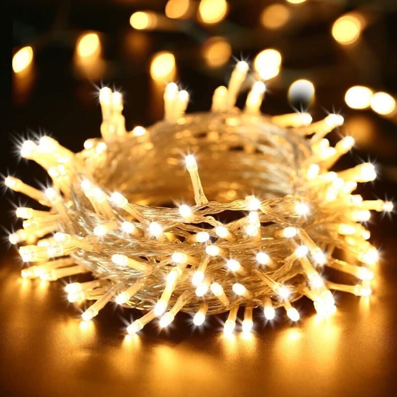 Guirlande Lumineuse 10M 100 led Lumières de Noël Intérieur et extérieure 8 Modes Etanche Fairy Lights Câble Transparent pour Décoration Maison Fête