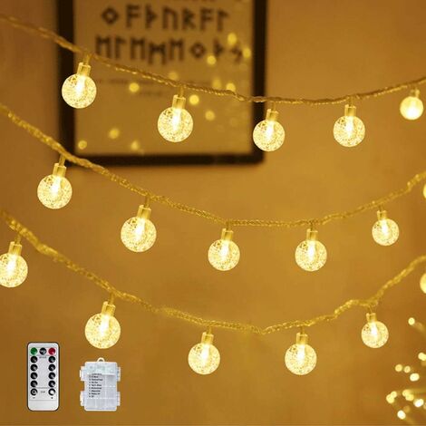 Guirlande Lumineuse, 10m 80LED Guirlande Lumineuse Boules Fairy Lights Étanche, 8 Modes Guirlande LED à Pile Decor pour Intérieur Extérieur Chambre Jardin Patio Noël Mariage