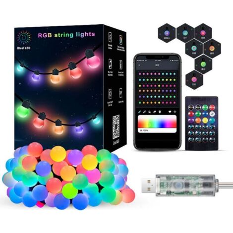 Guirlande Lumineuse 10M Multicolore Étanche avec Télécommande, Lumières Guirlande, APP, Contrôle Intelligent, Lumière Symphonie, Ligne Cuir, Cordon Lampe, Jardin, Décoration Noël, Lanterne
