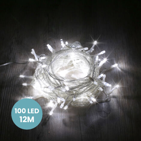 Guirlande Lumineuse 12M Intérieur et Extérieur 100 LEDs Blanc Froid - Guirlande Lumineuse Sapin Cable Transparent avec 8 Modes et Télécommande dont Minuteur pour Noel Decoration et Deco Mariage