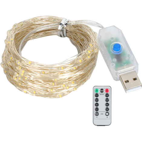 Guirlande lumineuse 20 m 200 LED Blanc chaud intérieur extérieur 8 modes avec télécommande
