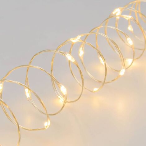 Guirlande lumineuse 20M 400 MicroLED blanc chaud 8 modes câble métal argenté 12V Lotti