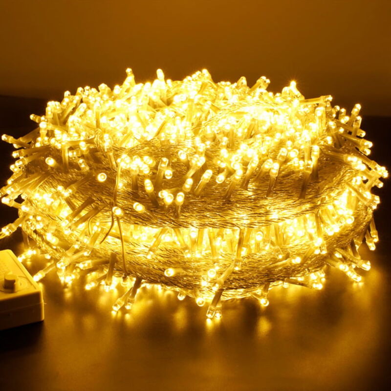 Guirlande lumineuse 300 led pour intérieur et extérieur, fil transparent, blanc chaud, pour Noël, à brancher sur une guirlande lumineuse féerique