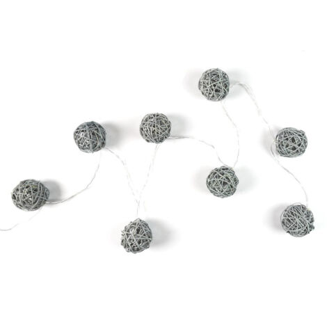 Guirlande Lumineuse 8 LED "Boule Rotin" 156cm Gris