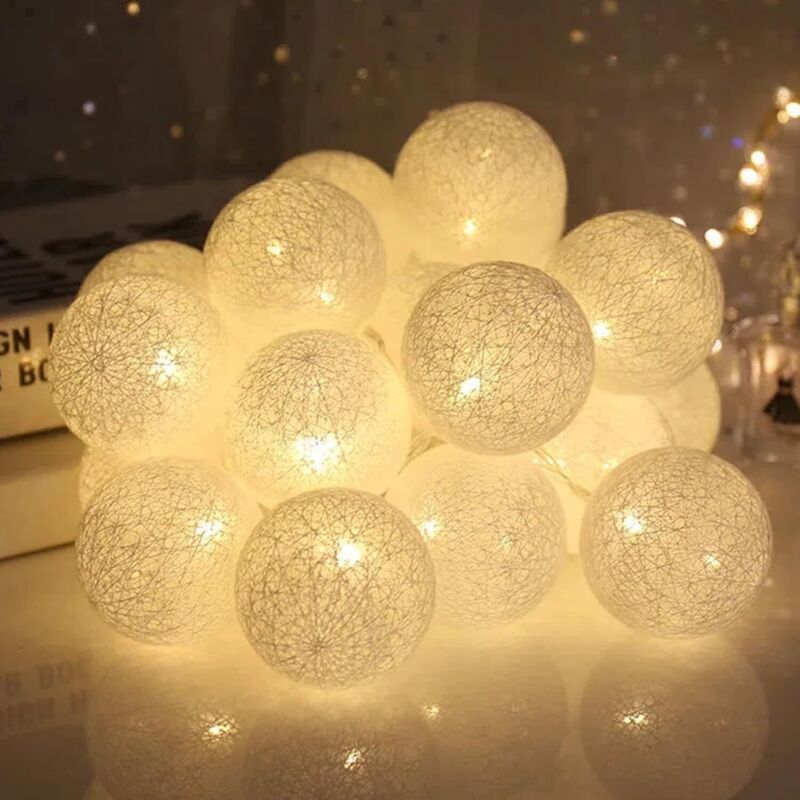 Guirlande lumineuse à 20 LED en coton, 300 cm, à piles, pour Noël, Halloween, anniversaire, mariage, chambre d'enfant, Noël [Classe énergétique B]
