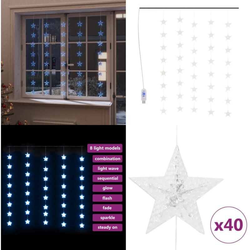 Guirlande lumineuse à étoiles led 200 led Bleu 8 fonctions - Rideau Lumineux - Guirlande Lumineuse - Lumières D'étoile - Décoration Noel - Décoration