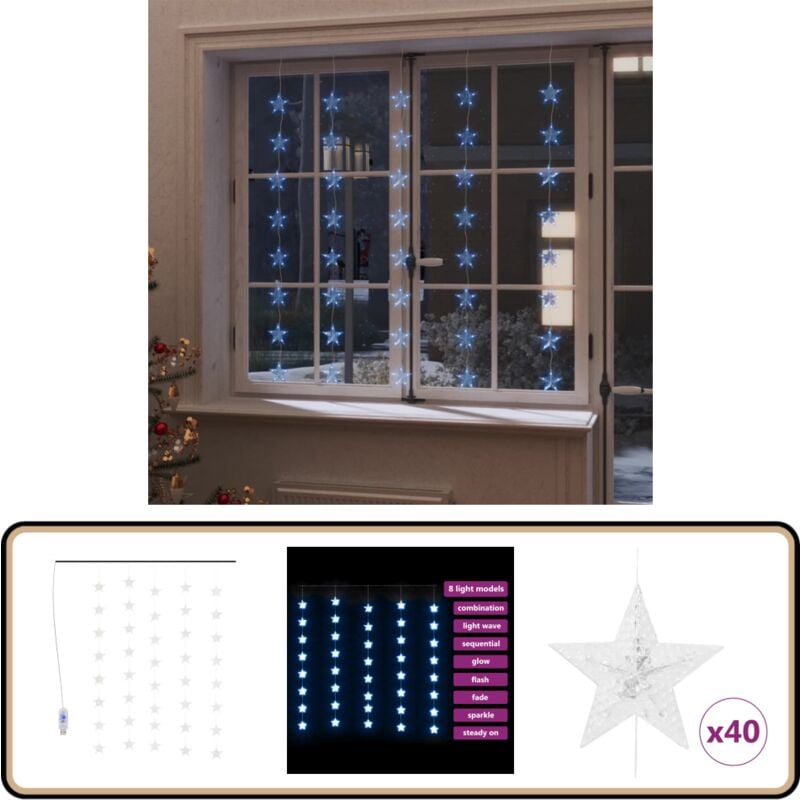 Guirlande lumineuse à étoiles LED 200 LED Bleu 8 fonctions - Rideau Lumineux - Guirlande Lumineuse - Lumières D'étoile - Décoration Noel - Décoration