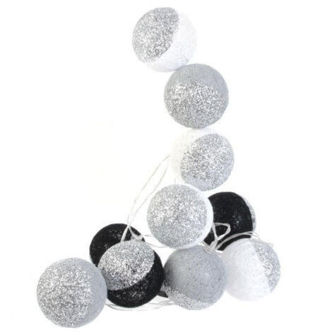 Guirlande Lumineuse à Led "10 Boules" 192cm Noir & Blanc